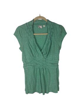 ✨3/$30 Anthropologie Postmark S Green Short Sleeve V-Neck Top Y2K Layering